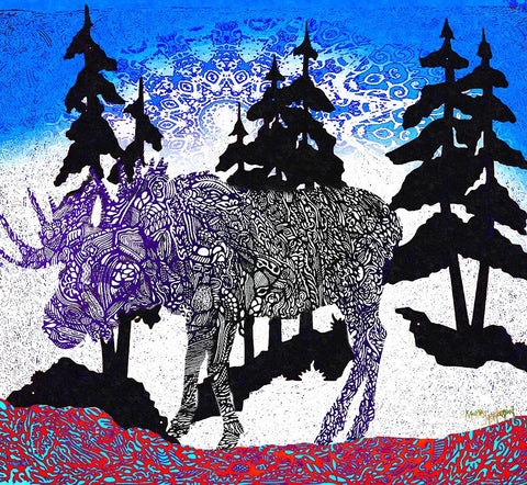 Moose Tracks Black Ornate Wood Framed Art Print with Double Matting by Murray Henderson Fine Art