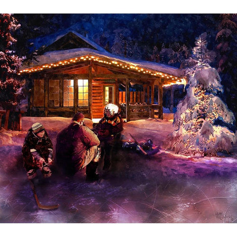 Pond Hockey White Modern Wood Framed Art Print by Murray Henderson Fine Art