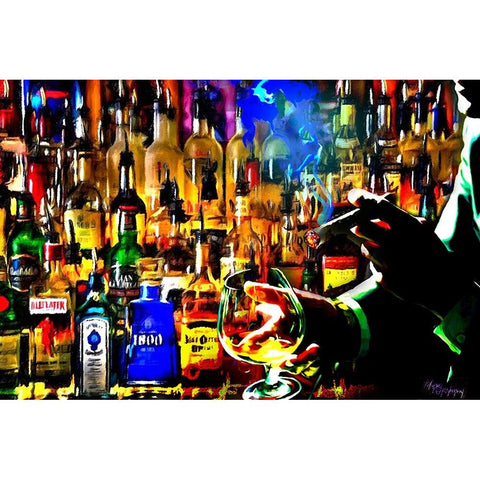 Print Bar Scene Gold Ornate Wood Framed Art Print with Double Matting by Murray Henderson Fine Art