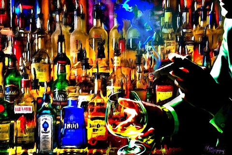 Print Bar Scene White Modern Wood Framed Art Print with Double Matting by Murray Henderson Fine Art