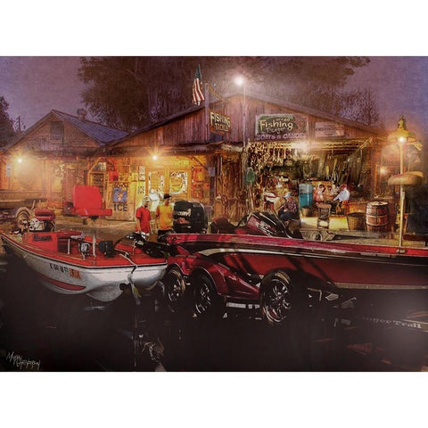 The Fishing Depot Gold Ornate Wood Framed Art Print with Double Matting by Murray Henderson Fine Art