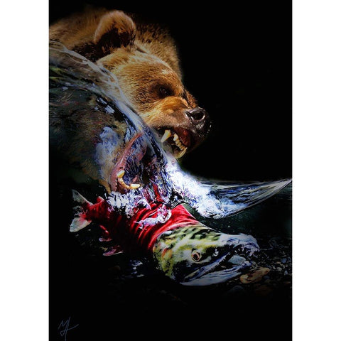 The Grizzly Circle Of Life White Modern Wood Framed Art Print by Murray Henderson Fine Art