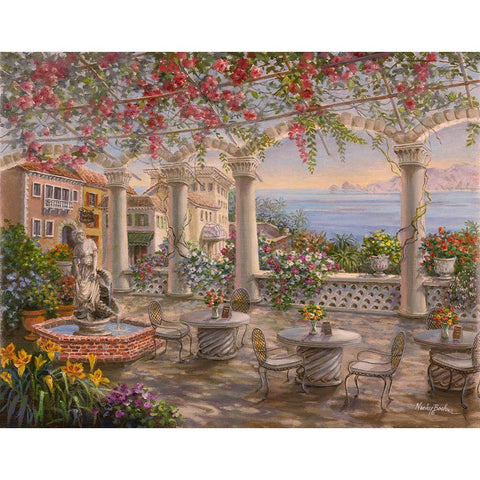 Dining on the Terrace White Modern Wood Framed Art Print by Boehme, Nicky