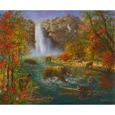 Where The Animals Play White Modern Wood Framed Art Print by Boehme, Nicky