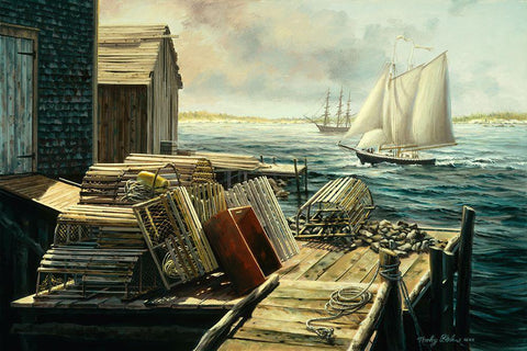 Lobster Pots New England White Modern Wood Framed Art Print with Double Matting by Boehme, Nicky