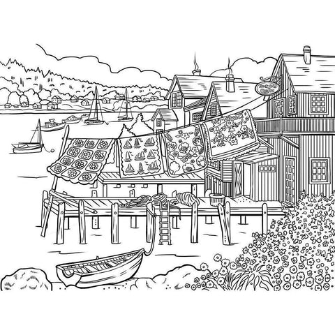 Dock Side Quilts LINE ART Black Modern Wood Framed Art Print with Double Matting by Boehme, Nicky