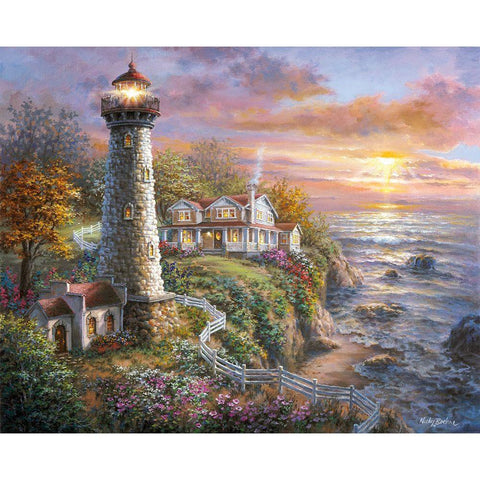 Lighthouse Haven Black Modern Wood Framed Art Print with Double Matting by Boehme, Nicky