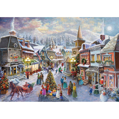 Victorian Christmas Village White Modern Wood Framed Art Print by Boehme, Nicky