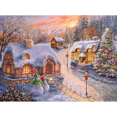 Winter Cottage Glow Black Modern Wood Framed Art Print by Boehme, Nicky