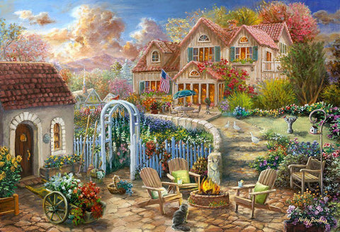 Backyard Retreat Black Ornate Wood Framed Art Print with Double Matting by Boehme, Nicky