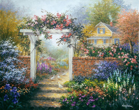 Rose Arbor Black Ornate Wood Framed Art Print with Double Matting by Boehme, Nicky