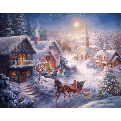 In A One Horse Open Sleigh White Modern Wood Framed Art Print by Boehme, Nicky