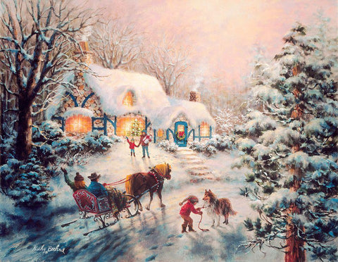 Christmas Visit Black Ornate Wood Framed Art Print with Double Matting by Boehme, Nicky