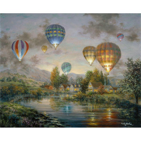 Balloon Glow Black Modern Wood Framed Art Print with Double Matting by Boehme, Nicky