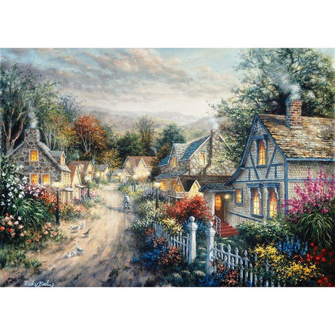 Down Cottage Lane Black Modern Wood Framed Art Print by Boehme, Nicky
