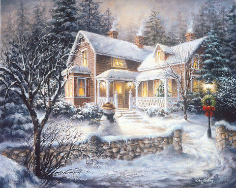 Winters Welcome Black Ornate Wood Framed Art Print with Double Matting by Boehme, Nicky