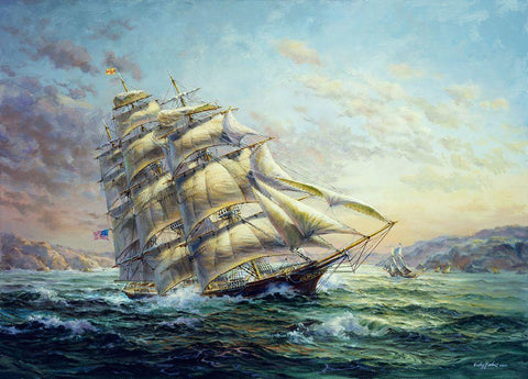 Clipper Ship Surprise White Modern Wood Framed Art Print with Double Matting by Boehme, Nicky