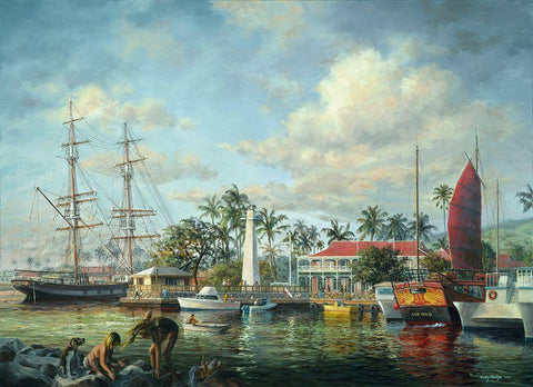 Lahaina Waterfront-Maui White Modern Wood Framed Art Print with Double Matting by Boehme, Nicky