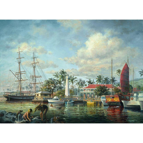 Lahaina Waterfront-Maui Black Modern Wood Framed Art Print with Double Matting by Boehme, Nicky