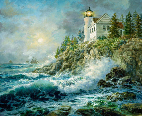 Bass Harbor Lighthouse Black Ornate Wood Framed Art Print with Double Matting by Boehme, Nicky