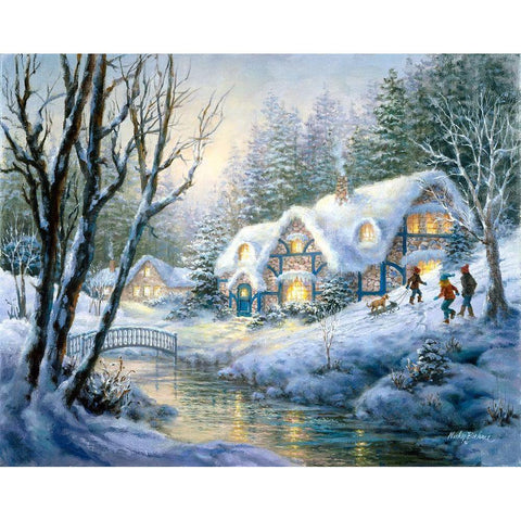 Winter Frolic Black Modern Wood Framed Art Print with Double Matting by Boehme, Nicky