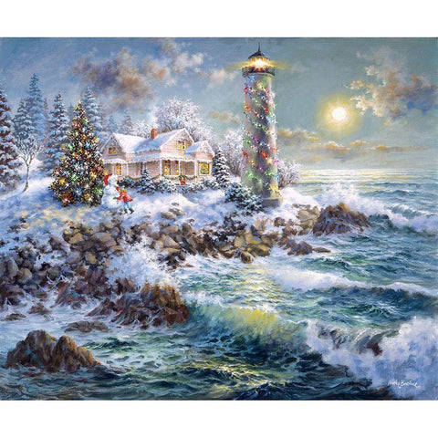 Lighthouse Merriment Black Modern Wood Framed Art Print with Double Matting by Boehme, Nicky