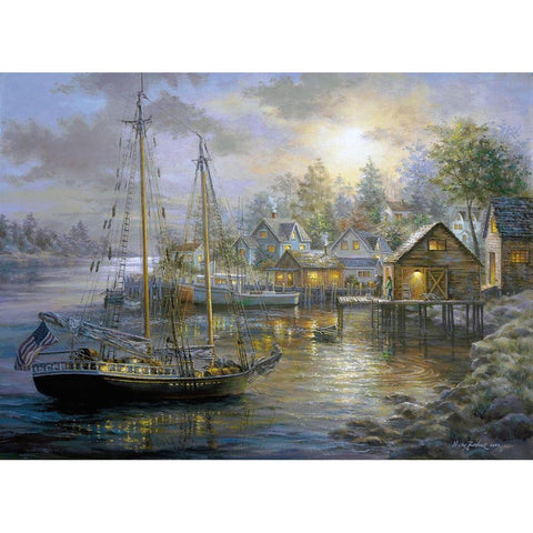 Harbor Town Black Modern Wood Framed Art Print with Double Matting by Boehme, Nicky