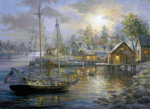 Harbor Town White Modern Wood Framed Art Print with Double Matting by Boehme, Nicky