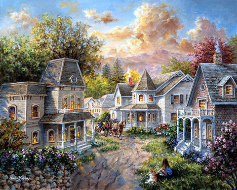 Main Street Along A Country Village  White Modern Wood Framed Art Print with Double Matting by Boehme, Nicky