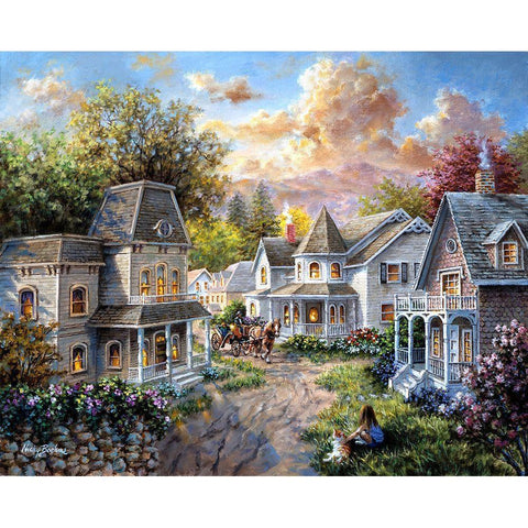 Main Street Along A Country Village  White Modern Wood Framed Art Print by Boehme, Nicky