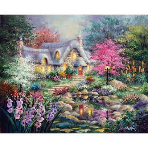 Cottage Pond Gold Ornate Wood Framed Art Print with Double Matting by Boehme, Nicky