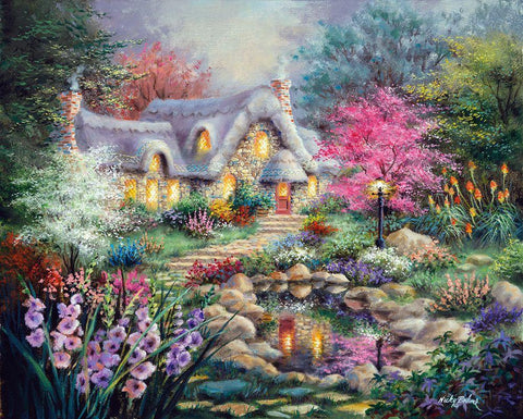 Cottage Pond White Modern Wood Framed Art Print with Double Matting by Boehme, Nicky