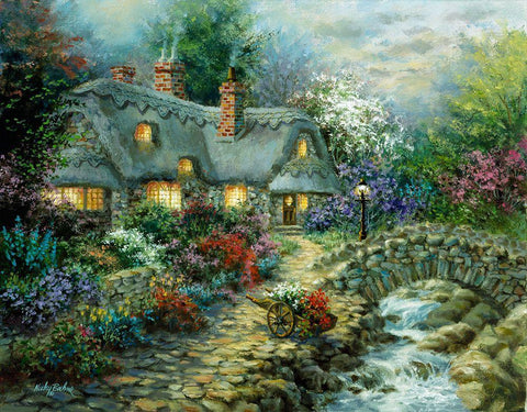 Country Cottage Black Ornate Wood Framed Art Print with Double Matting by Boehme, Nicky