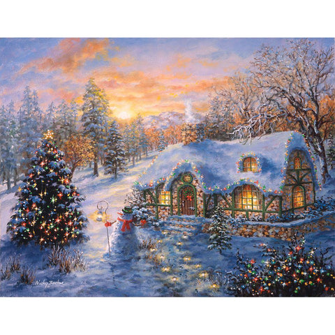Christmas Cottage Black Modern Wood Framed Art Print by Boehme, Nicky