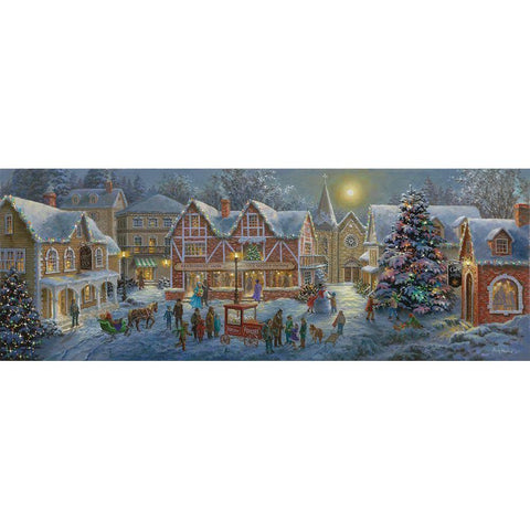 Christmas Village Panoramic Black Modern Wood Framed Art Print with Double Matting by Boehme, Nicky