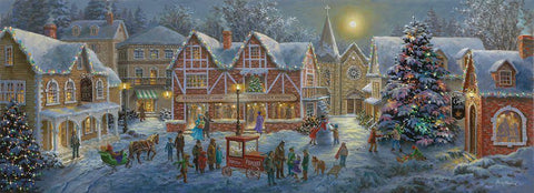 Christmas Village Panoramic White Modern Wood Framed Art Print with Double Matting by Boehme, Nicky