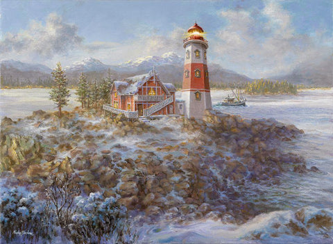 Lighthouse Bluff Black Ornate Wood Framed Art Print with Double Matting by Boehme, Nicky