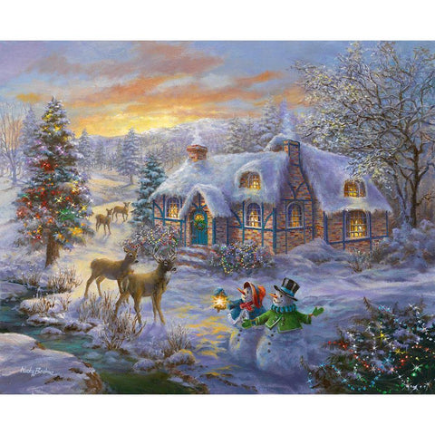 Christmas Cottage White Modern Wood Framed Art Print by Boehme, Nicky