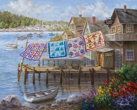 Dock Side Quilts Black Ornate Wood Framed Art Print with Double Matting by Boehme, Nicky