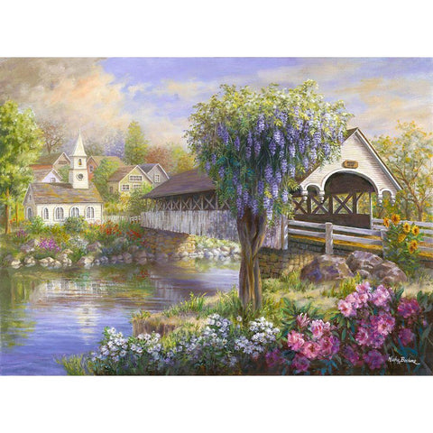 Picturesque Covered Bridge White Modern Wood Framed Art Print by Boehme, Nicky