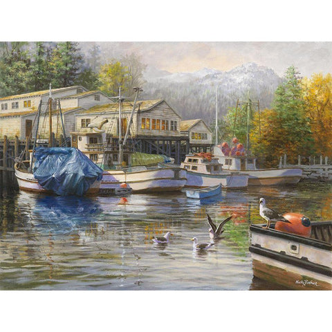 Gulls at the Marina White Modern Wood Framed Art Print by Boehme, Nicky