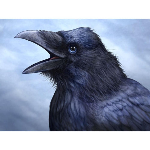 Raven Totem White Modern Wood Framed Art Print by LaMontagne, Patrick