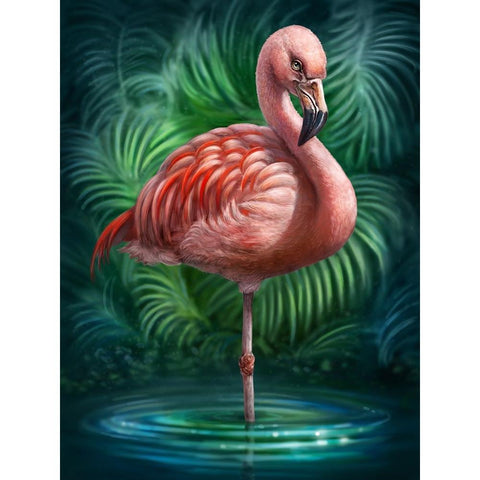 Flamingo Totem Black Modern Wood Framed Art Print with Double Matting by LaMontagne, Patrick