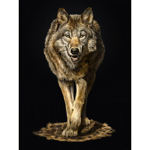 Walking Wolf Black Modern Wood Framed Art Print with Double Matting by LaMontagne, Patrick