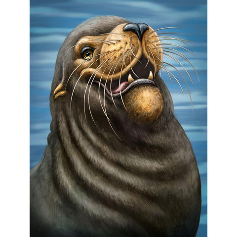 SeaLion Gold Ornate Wood Framed Art Print with Double Matting by LaMontagne, Patrick