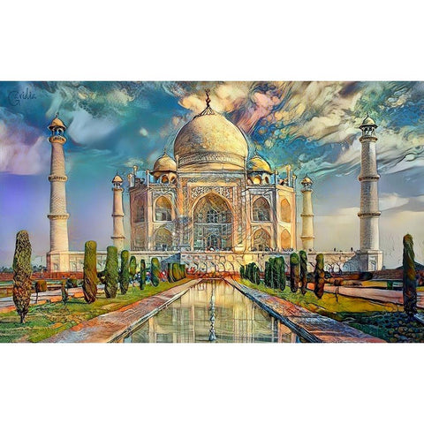 Agra Uttar Pradesh India Taj Mahal Gold Ornate Wood Framed Art Print with Double Matting by Gavidia, Pedro