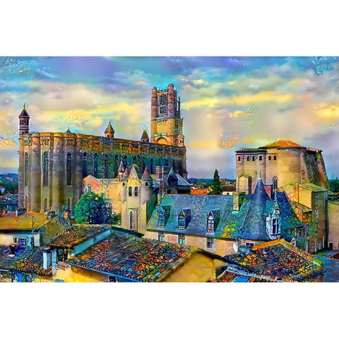 Albi France Cathedral Basilica of Saint Cecilia White Modern Wood Framed Art Print by Gavidia, Pedro