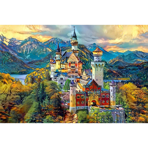 Baviera Fussen Germany Neuschwanstein castle Gold Ornate Wood Framed Art Print with Double Matting by Gavidia, Pedro