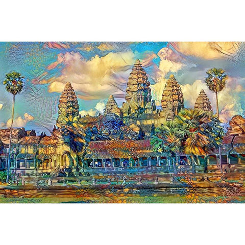 Cambodia Angkor Wat White Modern Wood Framed Art Print by Gavidia, Pedro