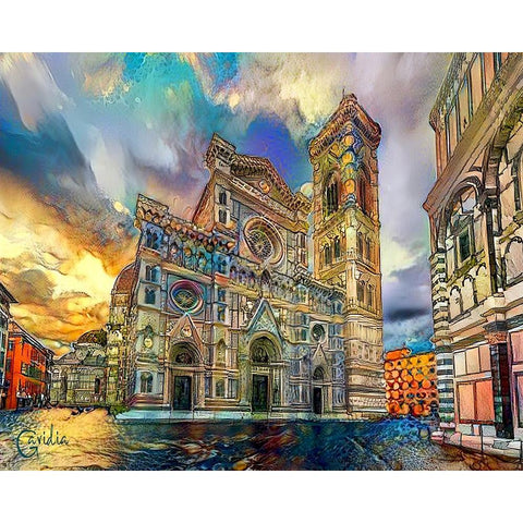 Florence Italy Cathedral of Saint Mary of the Flower Ver3 Black Modern Wood Framed Art Print with Double Matting by Gavidia, Pedro